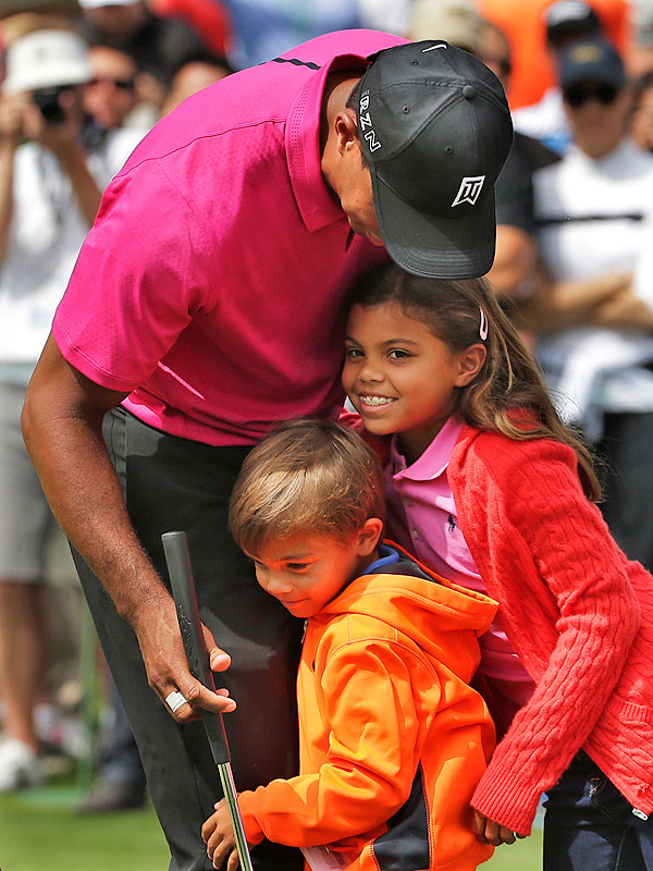 So Cute! Tiger Woods Cuddles Up to His Kids on the Golf Course